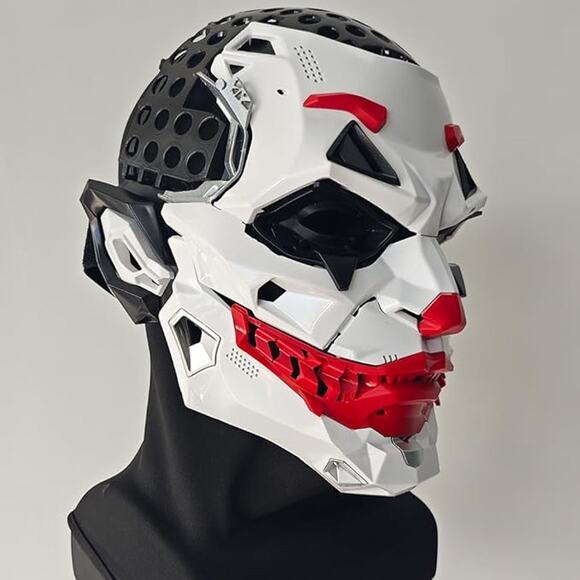 Futuristic Clown Mask Adult White Red Cosplay Halloween Costume Accessory - Picture 5 of 6